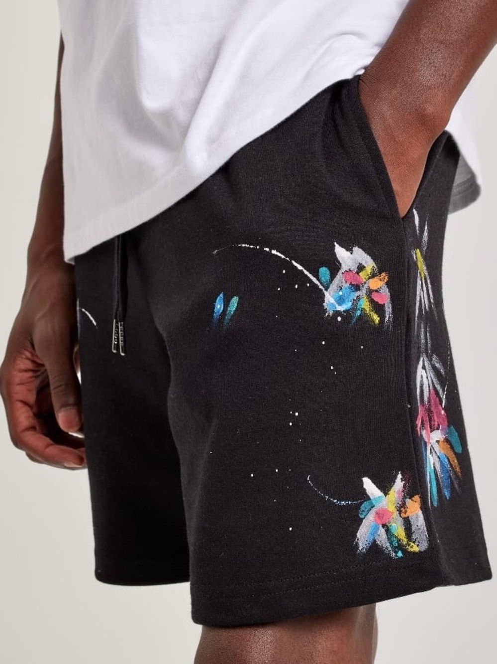Black Floral Paint-Splash Sweat Shorts